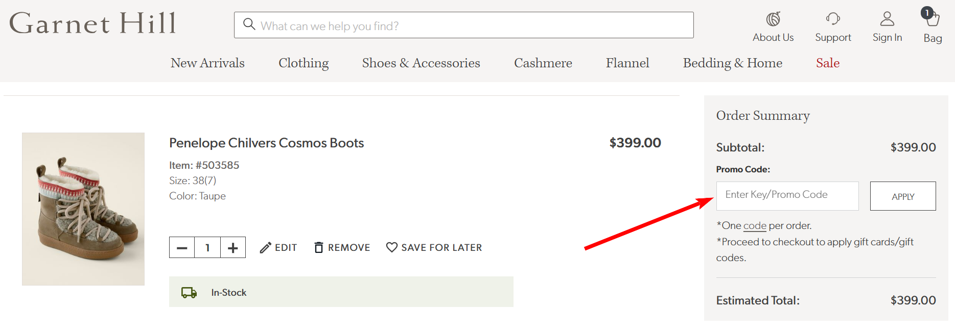 “How to apply a Garnet Hill promo code”